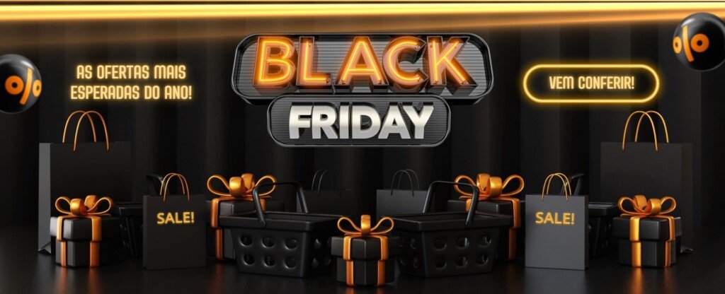 Banner Mercado Shops ofertas de Black Friday moderno amarelo e preto