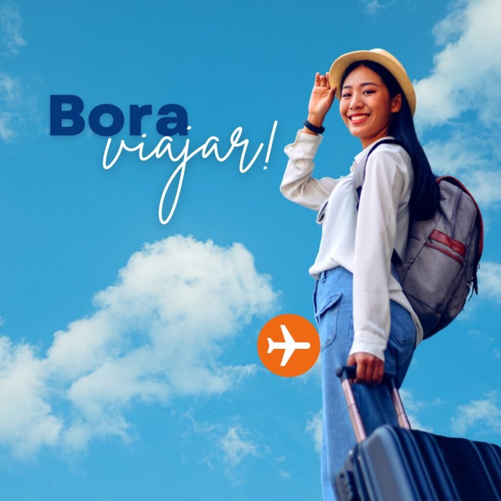 Post Instagram Bora Viajar Azul e Laranja